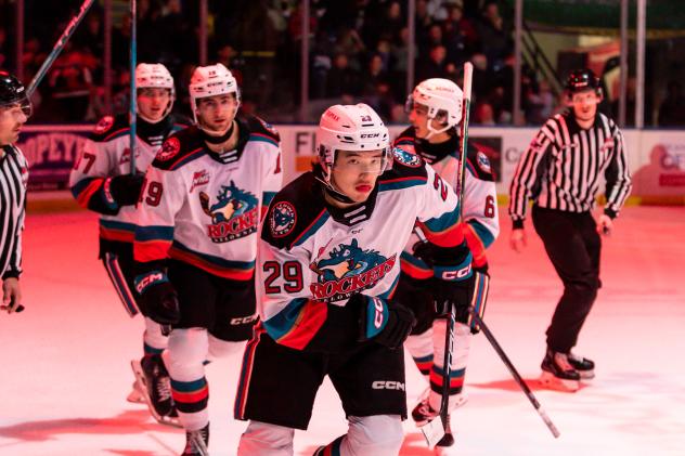 Hiroki Gojsic of the Kelowna Rockets leads the charge
