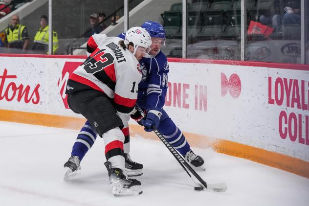 Belleville Senators right wing Xavier Bourgault vs. the Syracuse Crunch