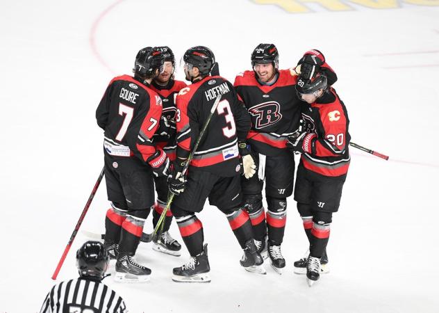 Rapid City Rush gather following a goal