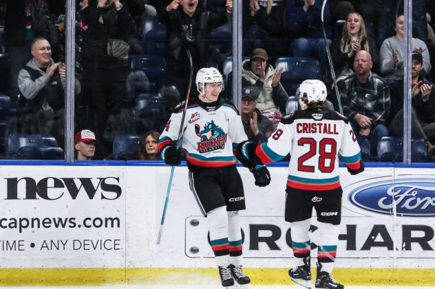 Jakub Stancl and Andrew Cristall of the Kelowna Rockets