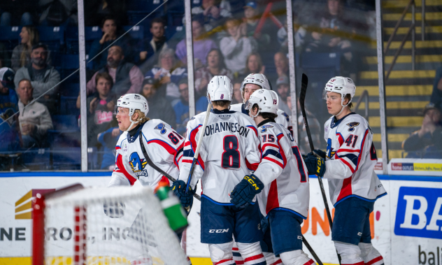Springfield Thunderbirds' Marcus Sylvegård, Samuel Johannesson, Dalibor Dvorský, and Aleksanteri Kaskimäki on game night