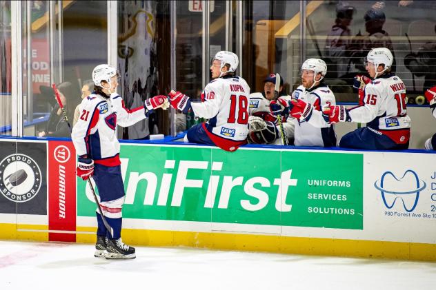 South Carolina Stingrays' Alexander Suzdalev congratulates Kyler Kupka
