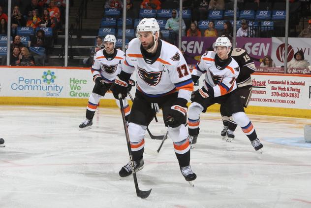Lehigh Valley Phantoms' Garrett Wilson (LW/RW) on game night