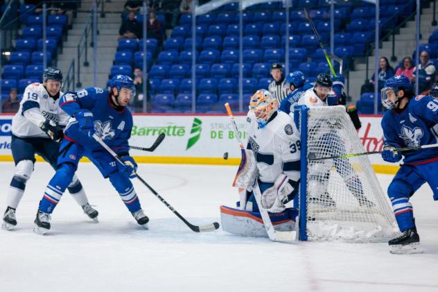 Worcester Railers goaltender Henrik Tikkanen vs. the Trois-Rivières Lions