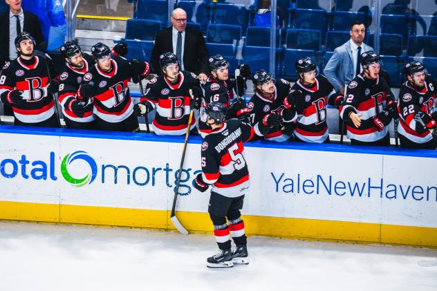 Belleville Senators centre Wyatt Bongiovanni along the bench