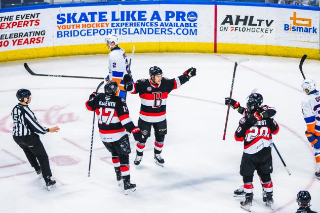 Belleville Senators react following a goal