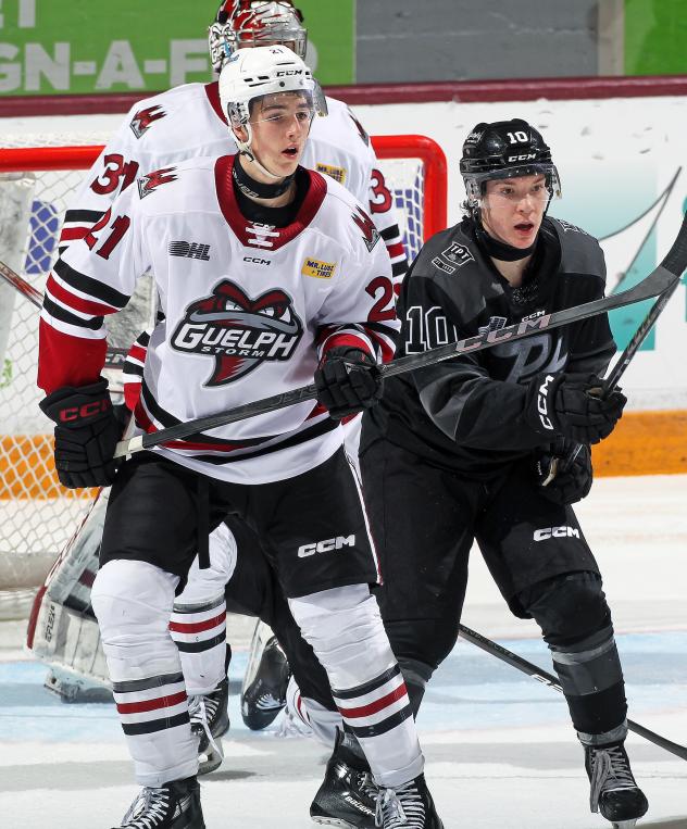 Peterborough Petes centre Adam Levac vs. the Guelph Storm