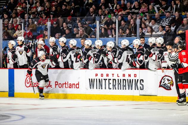 Vancouver Giants centre Adam Titlbach along the bench
