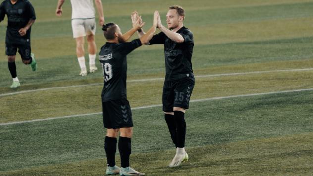 Birmingham Legion FC midfielder Enzo Martinez (left) and forward Tyler Pasher