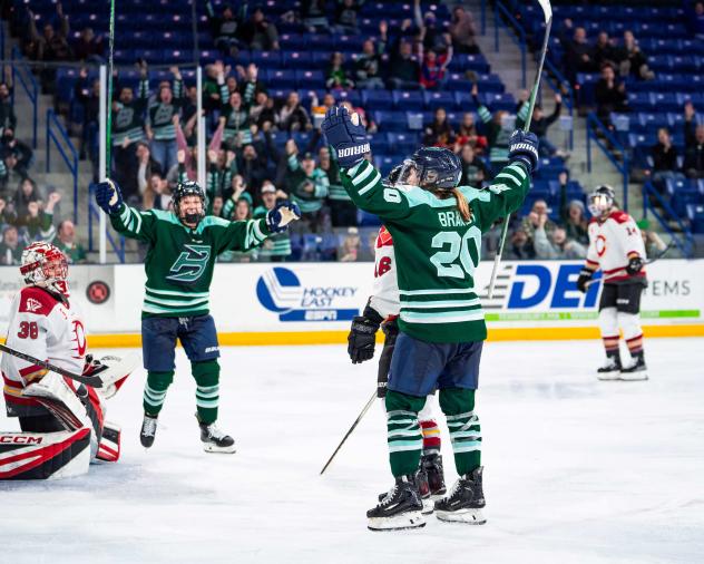 Boston Fleet celebrate a goal against the Ottawa Charge