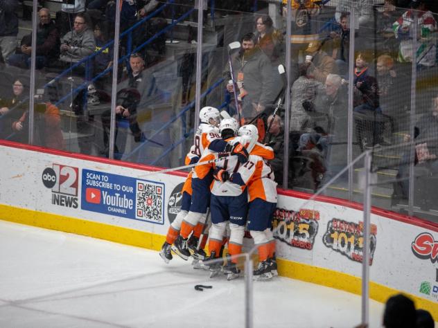 Flint Firebirds celebrate a goal
