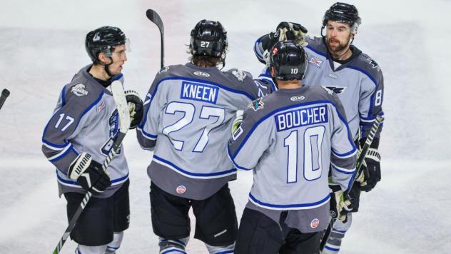 Wichita Thunder exchange congratulations after a goal