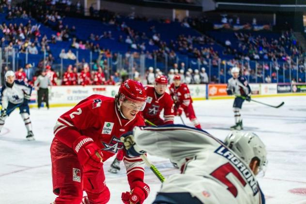 Allen Americans defenseman Quinn Warmuth (left)