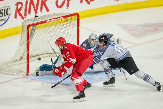 Allen Americans center Colin Jacobs scores
