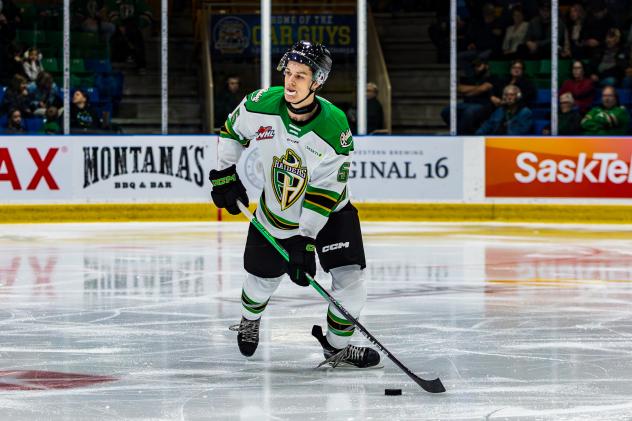 Defenceman Doogan Pederson with the Prince Albert Raiders