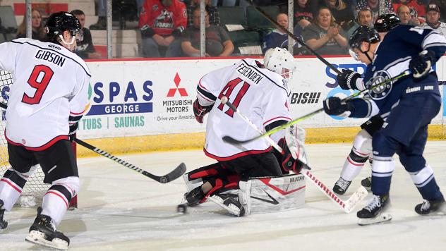Adirondack Thunder goaltender David Fessenden and defenseman Ty Gibson