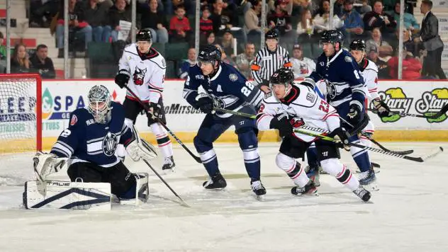 Worcester Railers goaltender Michael Bullion vs. the Adirondack Thunder