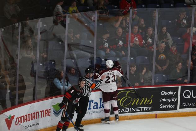 Jonathan Melee of the Peterborough Petes celebrates a goal