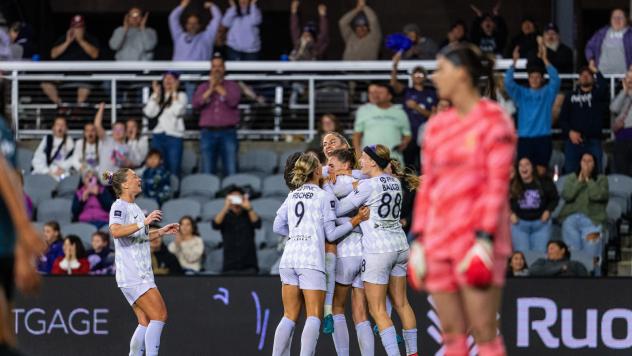 Racing Louisville FC celebrates a goal