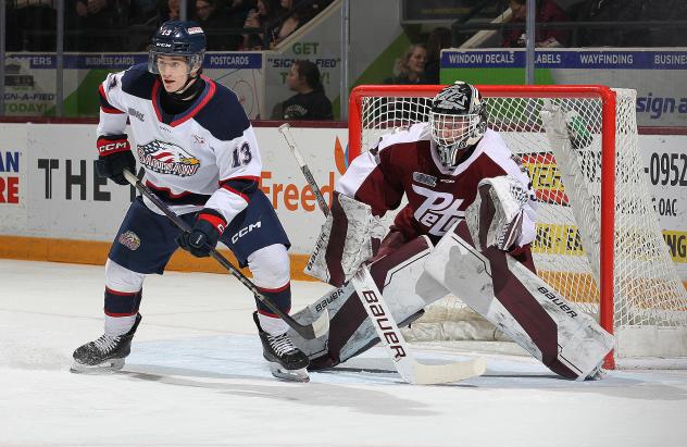 Peterborough Petes goaltender Zach Bowen vs. the Saginaw Spirit