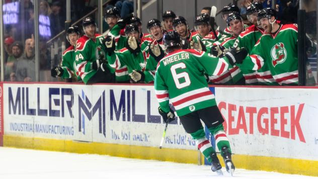 Adirondack Thunder's Ryan Wheeler congratulated by team