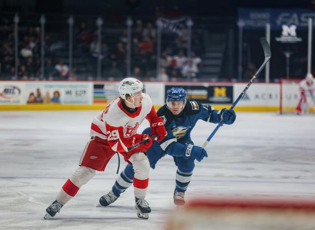 Grand Rapids Griffins' Nate Danielson and Colorado Eagles' Mark Senden in action