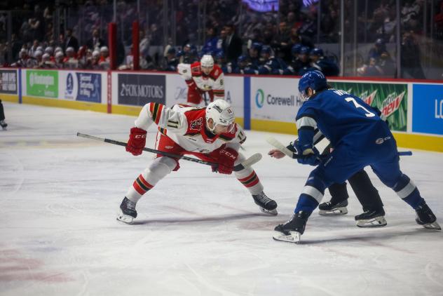Grand Rapids Griffins' Gabriel Seger versus Colorado Eagles' Jake Wise