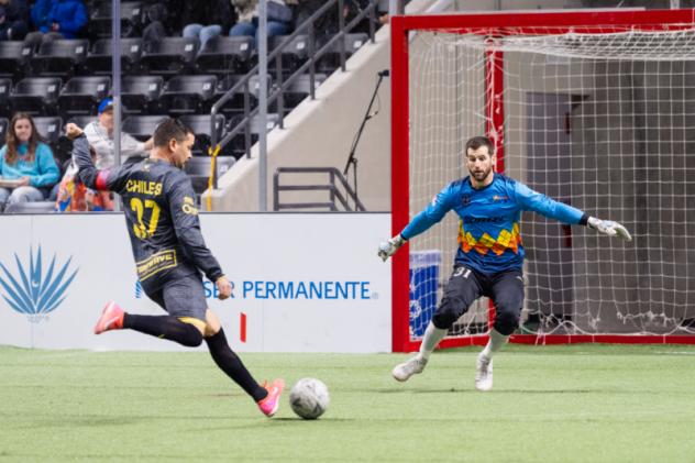 Kraig Chiles of the San Diego Sockers scores the overtime-winning goal over the Tacoma Stars
