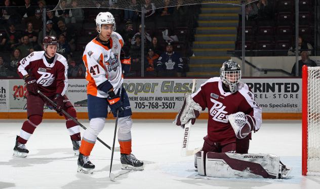 Peterborough Petes goaltender Zach Bowen vs. the Flint Firebirds