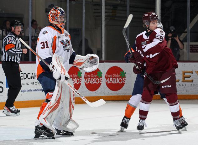 Peterborough Petes left wing Brennan Faulkner vs. the Flint Firebirds