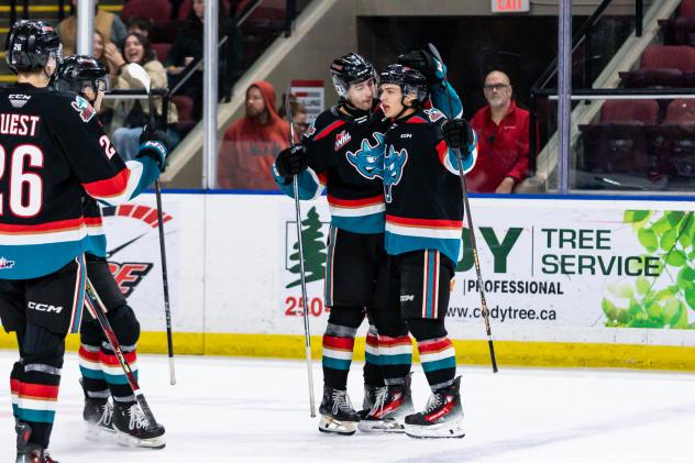 Michael Cicek and Jackson Gillespie of the Kelowna Rockets