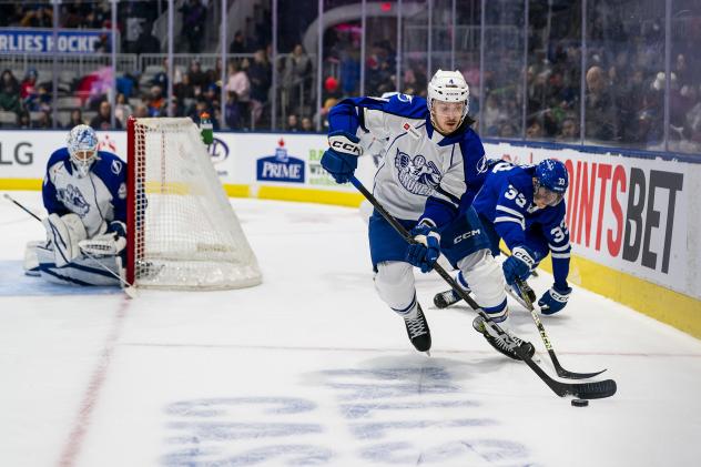 Syracuse Crunch defend against the Toronto Marlies