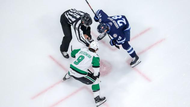 Texas Stars' Justin Hryckowian versus Manitoba Moose' Jaret Anderson-Dolan