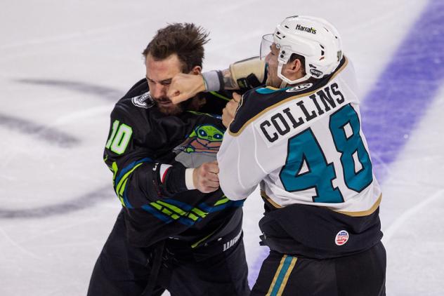 Wichita Thunder's Dillon Boucher versus Tahoe Knight Monsters' Anthony Collins