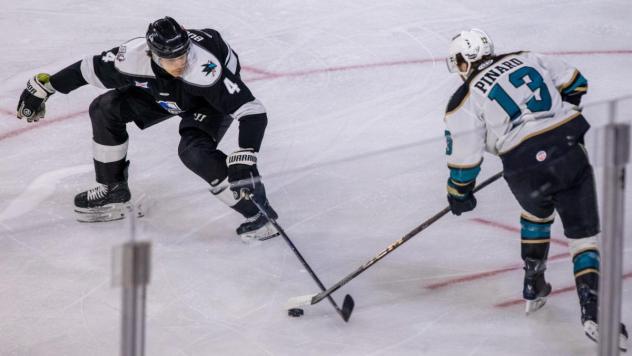 Wichita Thunder defenseman Jeremie Bucheler (left)