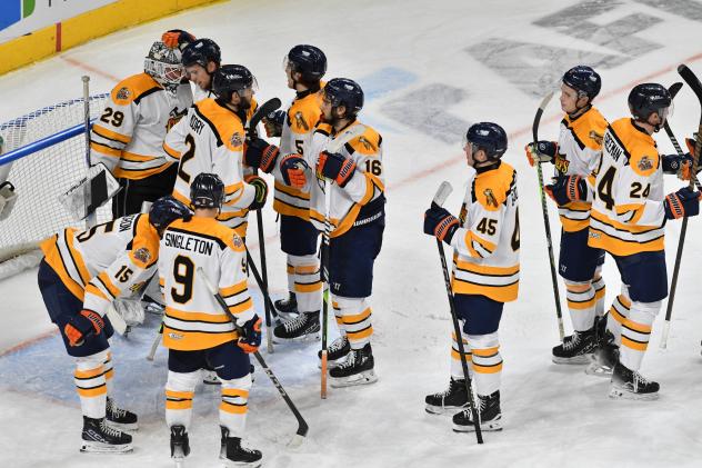 Greenville Swamp Rabbits congratulate goaltender Dryden McKay