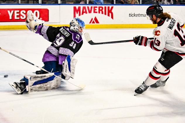 Utah Grizzlies' Jake Barczewski versus Rapid City Rush's Ryan Wagner