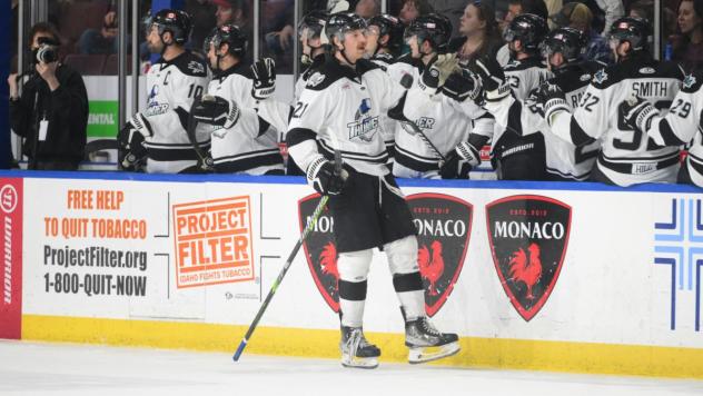 Wichita Thunder's Jay Dickman congratulated by team