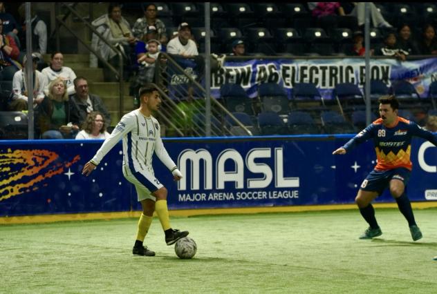 San Diego Sockers' Taylor Lachancecharlie Gonzalez and Tacoma Stars' Alessandro Canale on the field