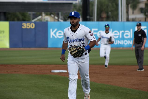 Infielder Felix Valerio with the Biloxi Shuckers