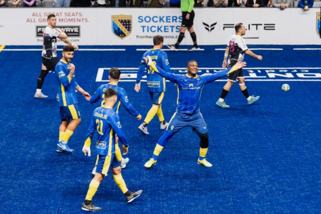 Tavoy Morgan of the San Diego Sockers reacts after one of his goals
