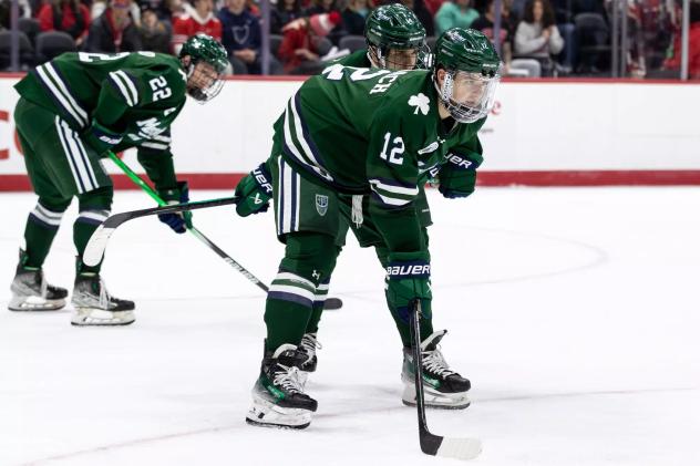 Defenseman Dustin Geregach with Mercyhurst University