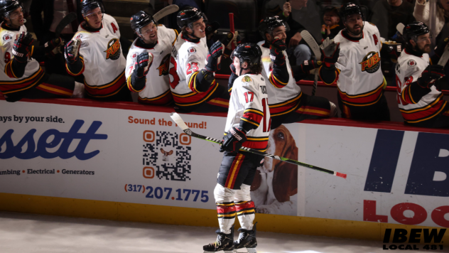Indy Fuel's Jesse Tucker congratulated by team