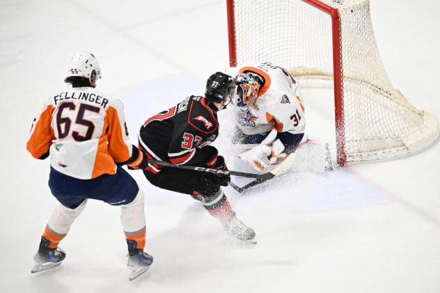 Flint Firebirds goaltender Nathan Day vs. the Owen Sound Attack