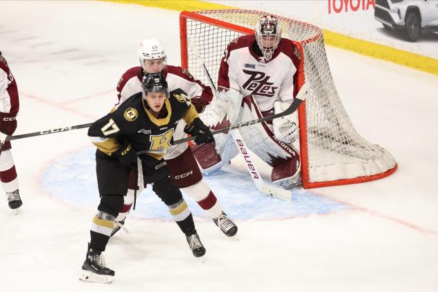 Peterborough Petes defenceman Carson Cameron and goaltender Easton Rye