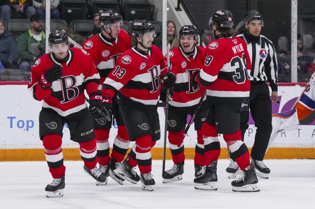 Belleville Senators react after a goal