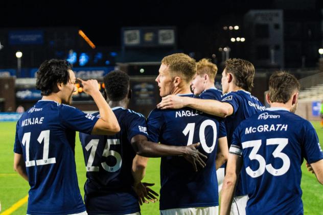 Chattanooga FC congratulate Markus Naglestad after his goal