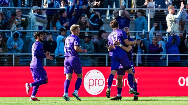 Louisville City FC celebrate Taylor Davila's goal