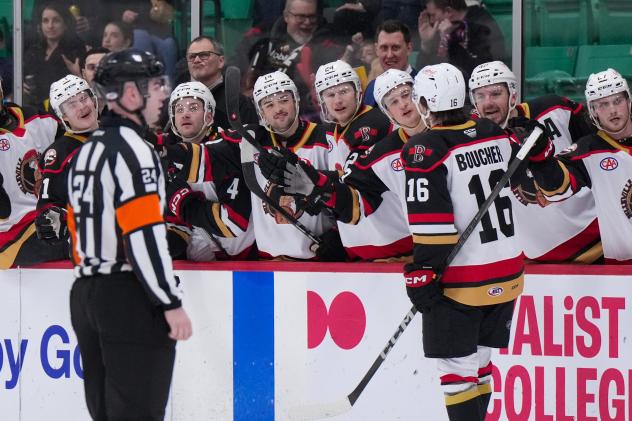 Belleville Senators right wing Tyler Boucher along the bench