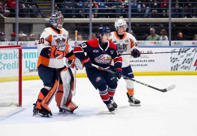 Flint Firebirds goaltender Noah Bender vs. the Saginaw Spirit